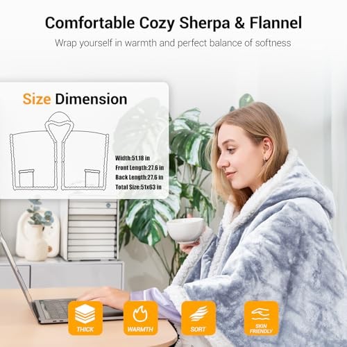 Heated Shawl Wrap Electric Snuggle Throw Wearable Heated Throw Light Grey Throw