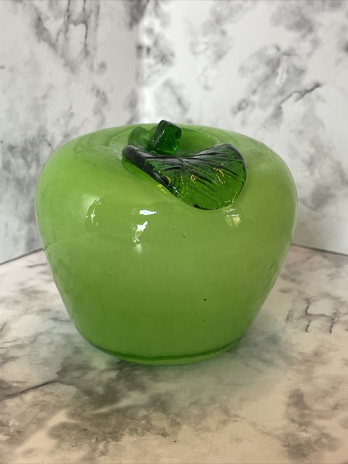 Vintage Murano Style Green Apple Hand Blown Art Glass Fruit