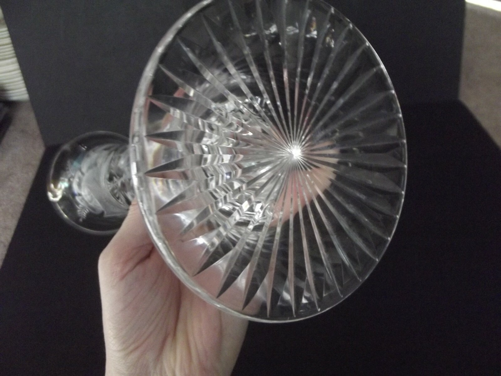 12″ footed Trumpet Flared VASE Art Glass leaded Crystal etched cut engraved Rose