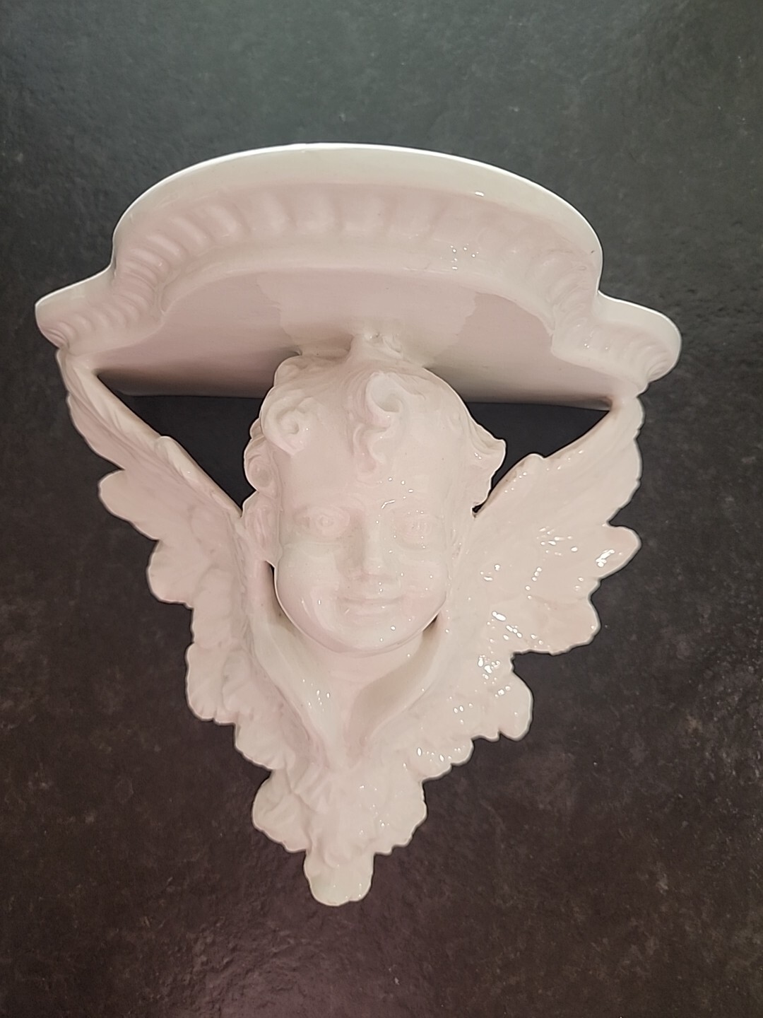 ITALIAN pottery CHERUB ANGEL Wall Hanging Shelf BRACKET white ceramic BELLISIMA!