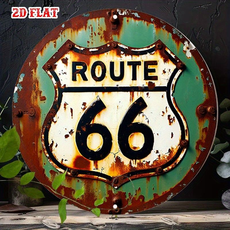 Route 66 Vintage Rusty Metal Sign Retro Tin Wall Decor for Garage Bar Man Cave