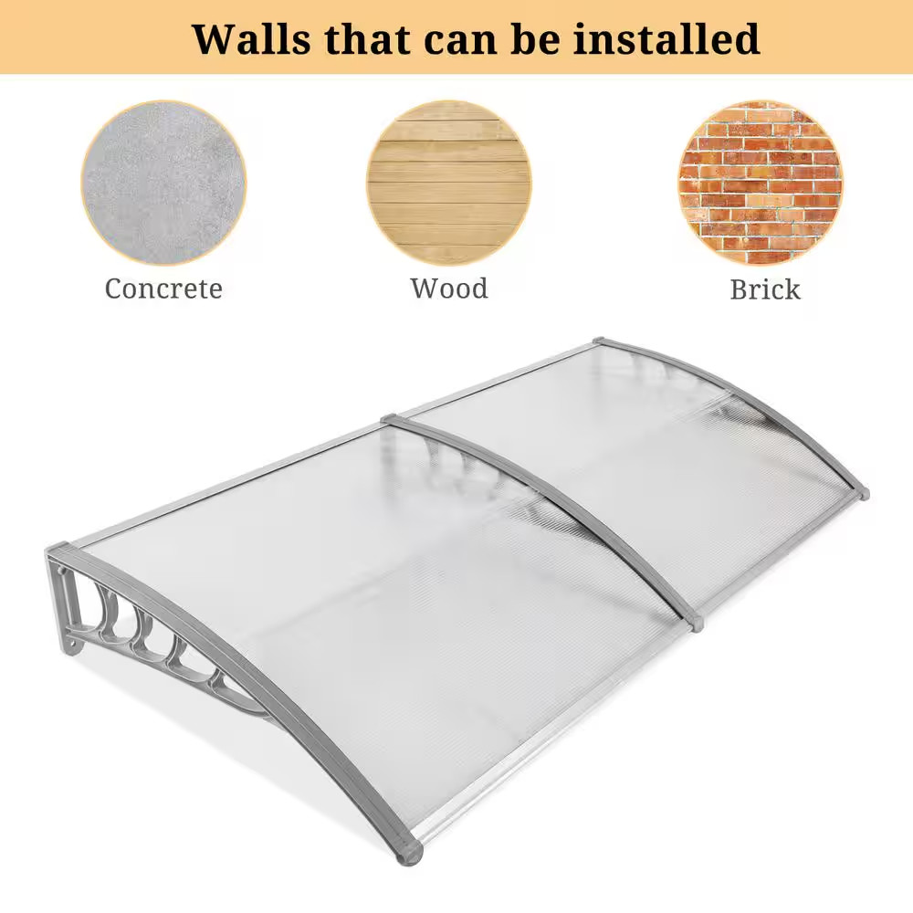 78 In. Gray Bracket Door and Window Fixed Awning in Clear