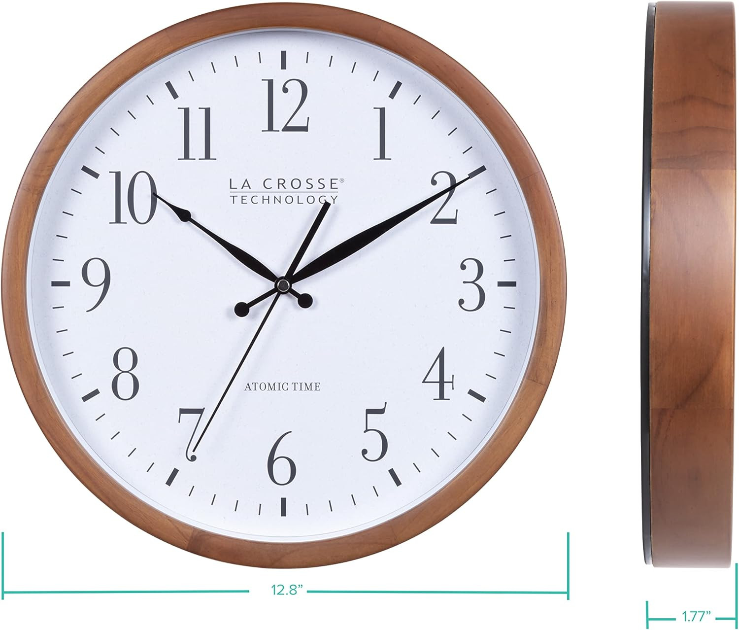Atomic Analog Wall Clock, Wood, 12.80″ (404-50447)