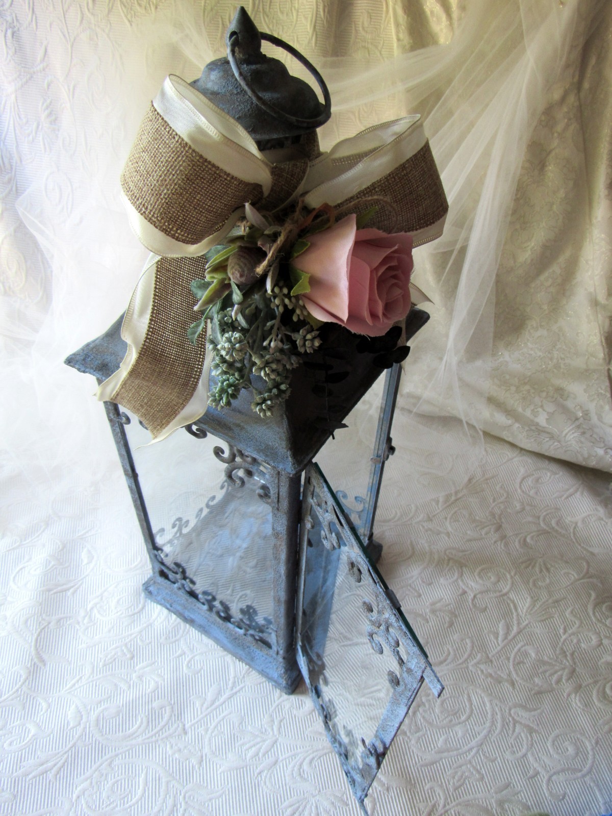 Cottage Blue Candle Lantern,French Blue,Shabby,Farmhouse,Events,Centerpiece,20.5