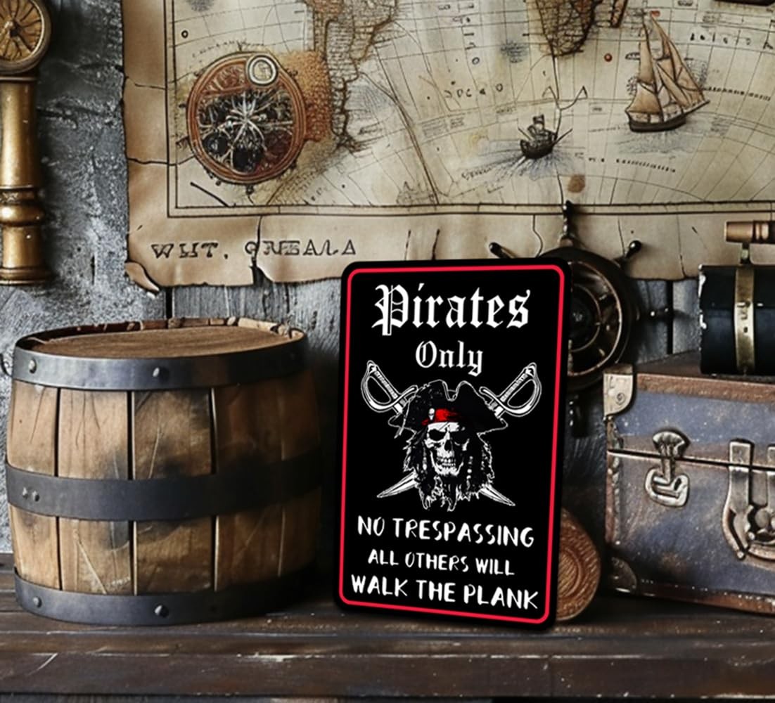 Pirate Theme Wall Decor Metal Sign – Pirates Only All 12×8 inches, Pirate3