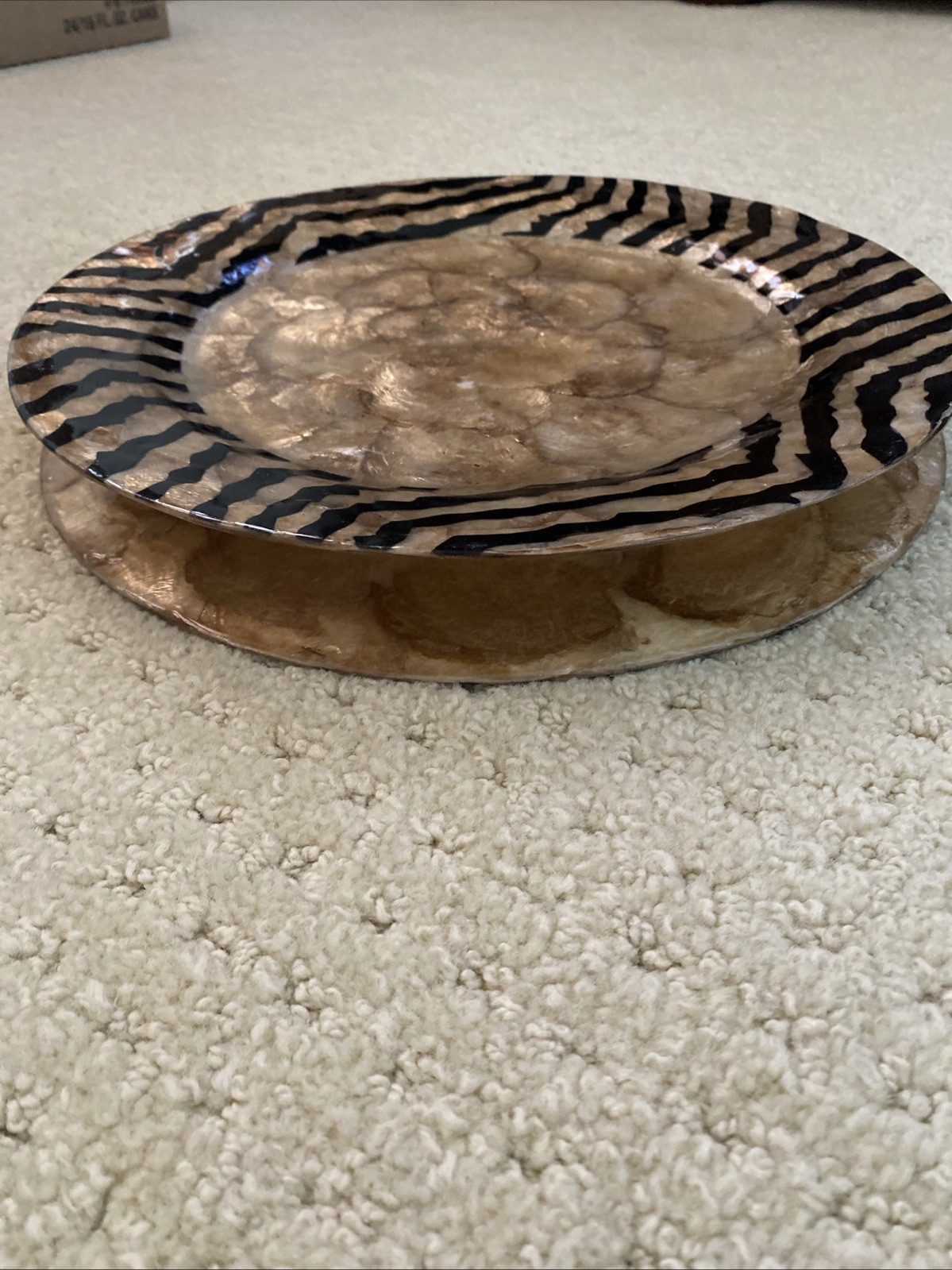 2 Kappa Shell Charger With Zebra Print Border, Hand Painted Made in Philippines