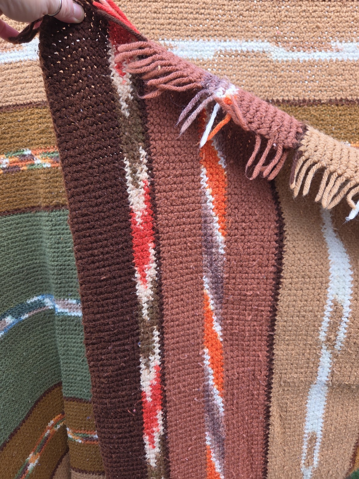Hand Knitted Afghan Blanket Throw Vintage Crochet 65″ T x 54″ W Multi Color