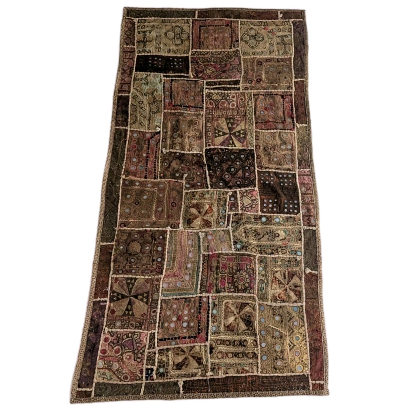 Vintage Indian Zari Beaded Patchwork Tapestry Embroidered Bohemian Wall Hanging