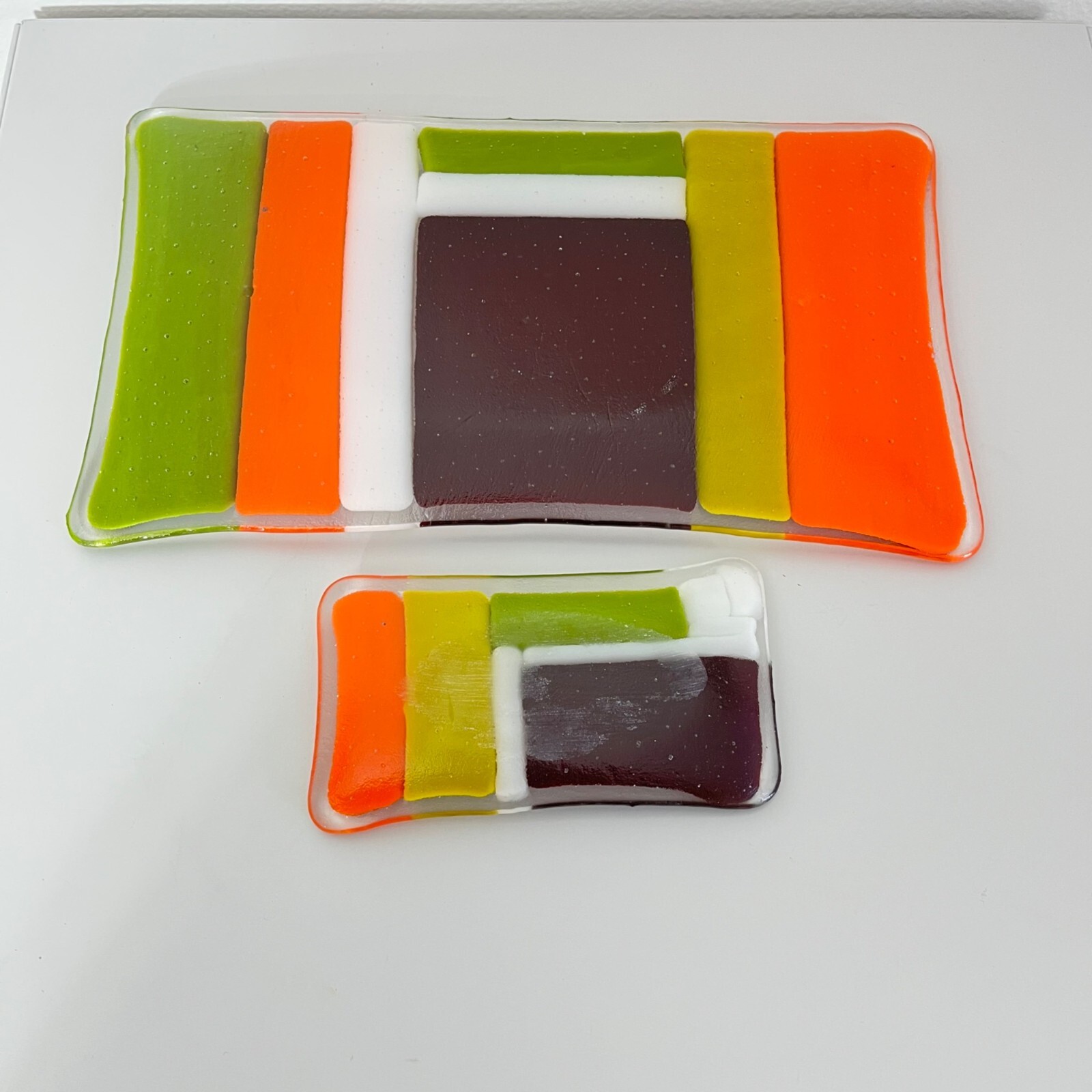 Handcrafted MCM Fused Glass Trinket Dishes Set of 2