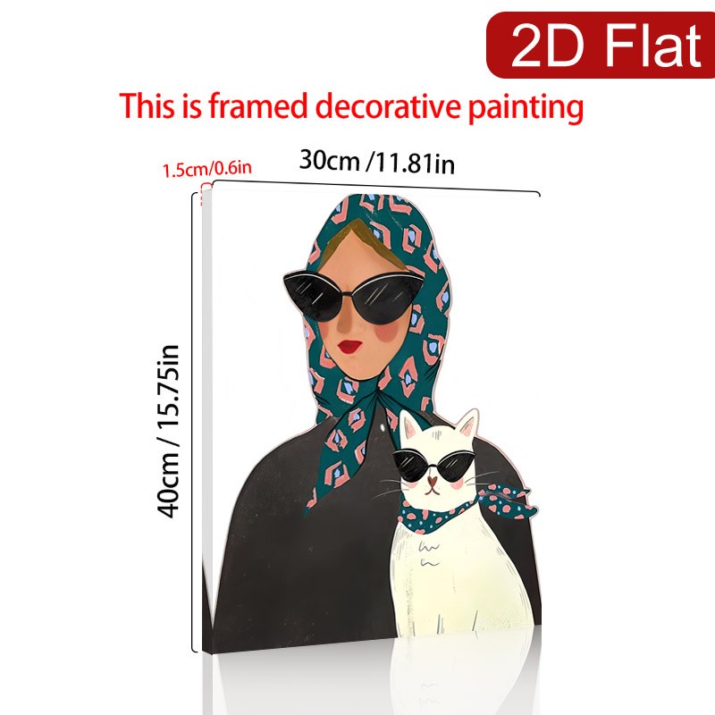 Stylish Woman with Cat Matching Sunglasses Canvas Wall Art, Fashion Pet Decor