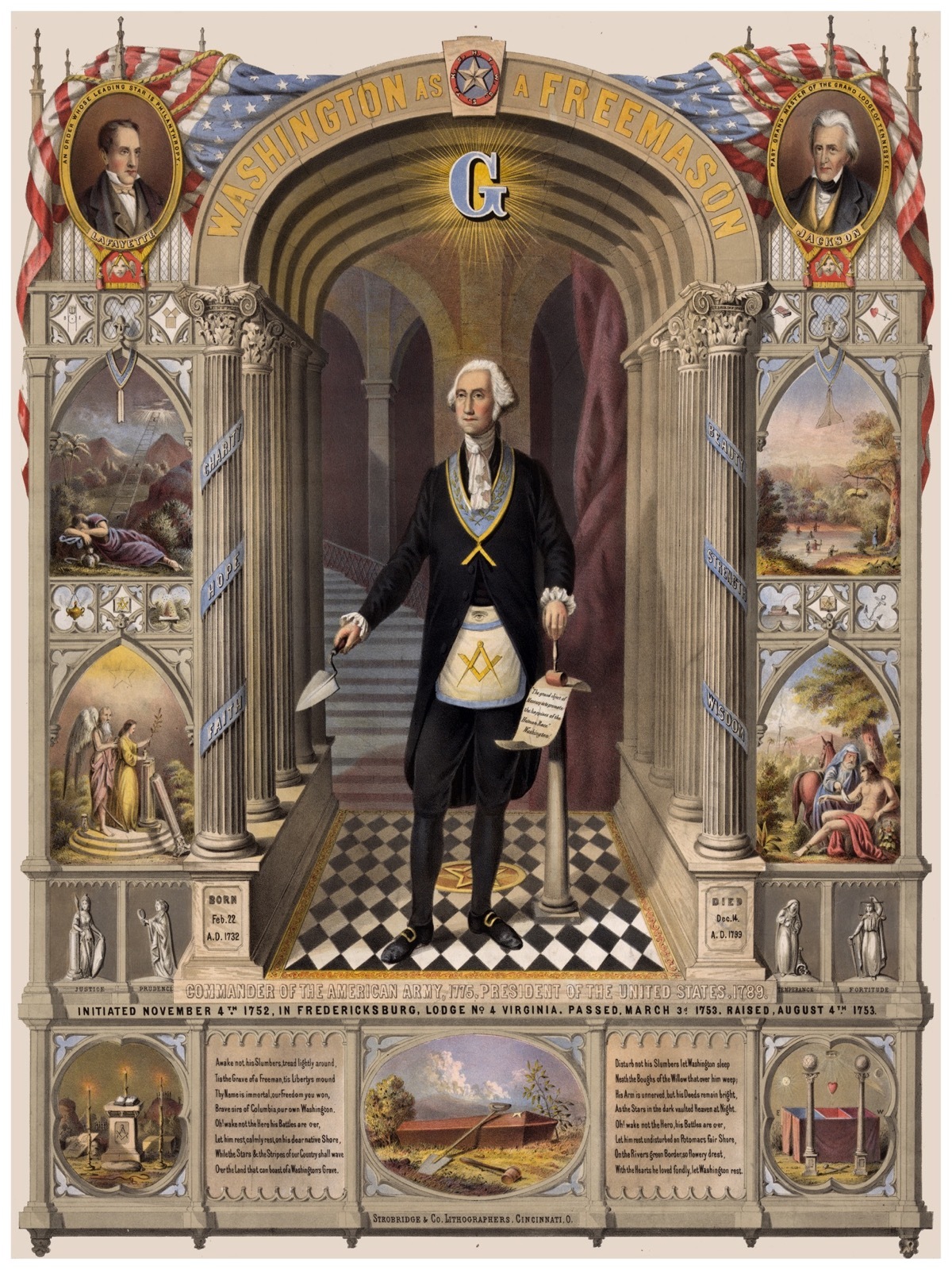 Decorative Poster.Interior wall art design.Decor Art.Washington Masonic.4187