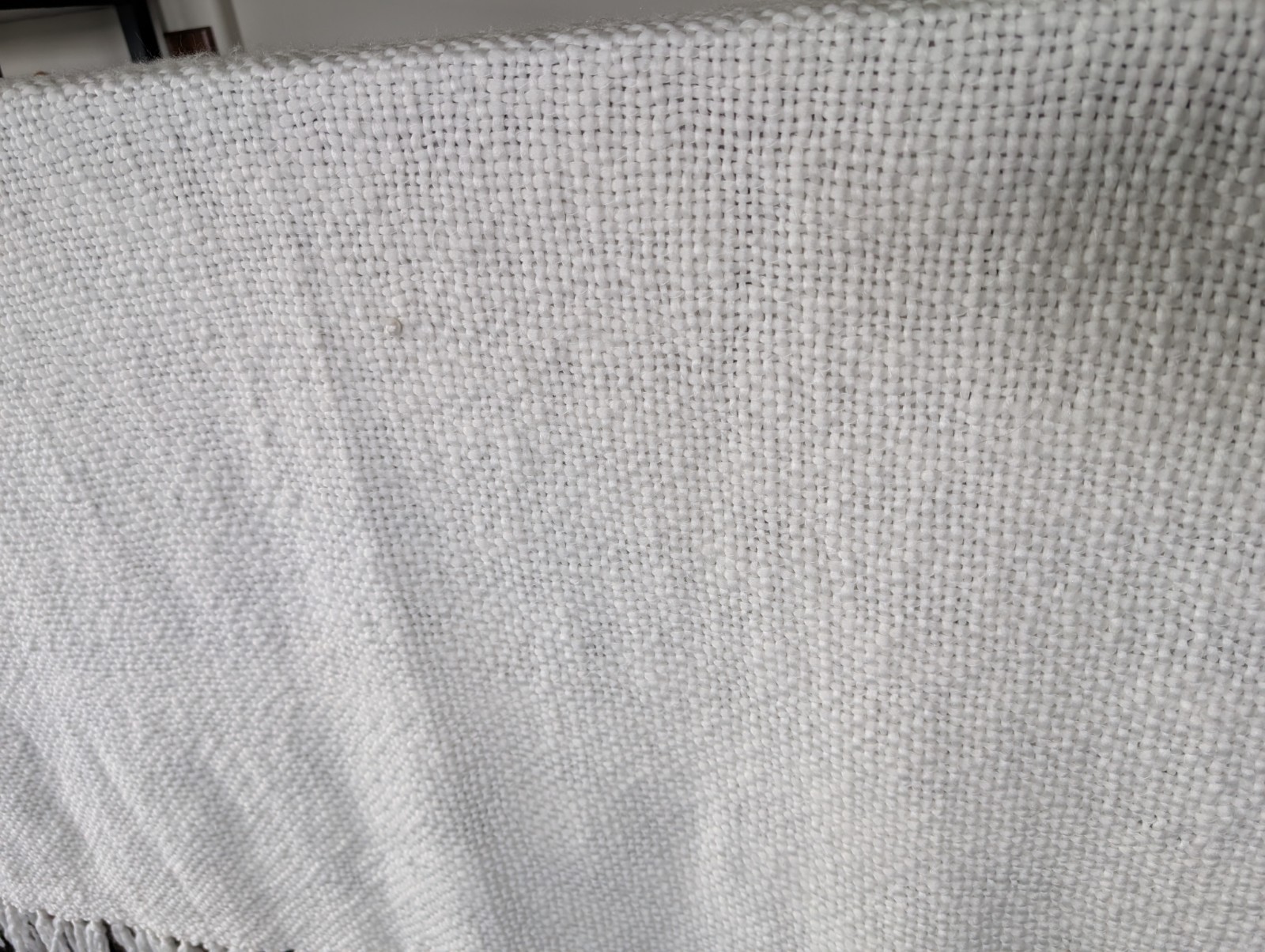 Pier 1 throw blanket textured chenille nubby fringe soft white 50×64” neutral