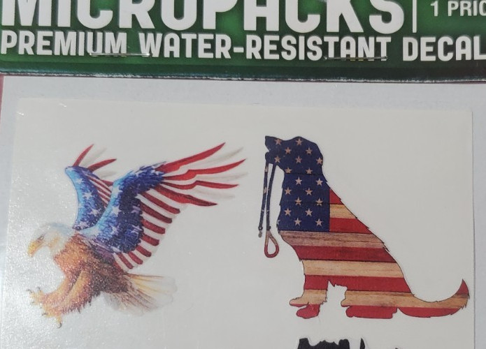 MicroPacks Premium Water-Resistant Decals: Flag, Dog, Eagle, “We The People”