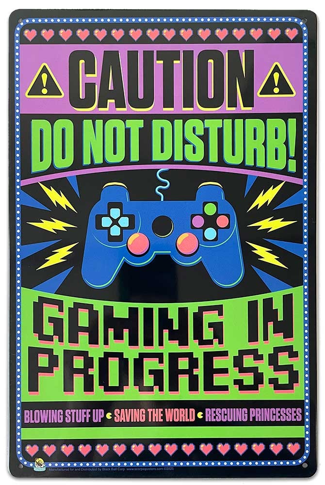 Caution Gaming In Progress Tin Sign – 20x30cm – 7.87″ x 11.81″