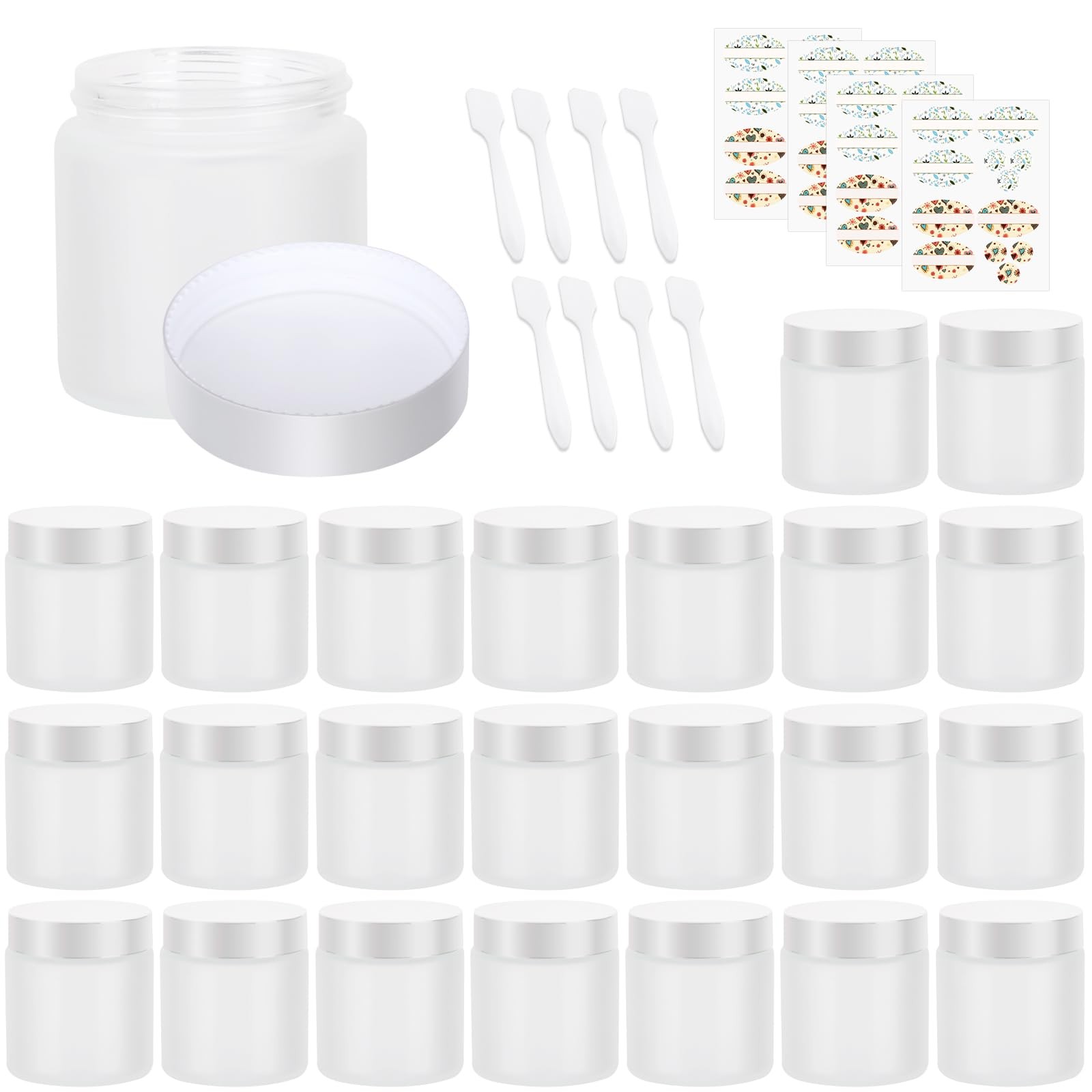 Ekkovla 24 Pack 4 Oz Frosted Glass Jars Lids Round Empty Cosmetic Containers