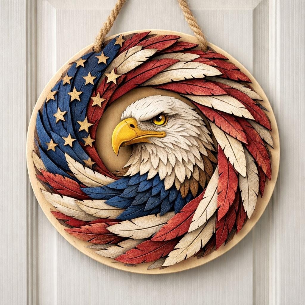 USA 250th Anniversary Wooden Sign, Patriotic Eagle Door Sign, Patriotic Door