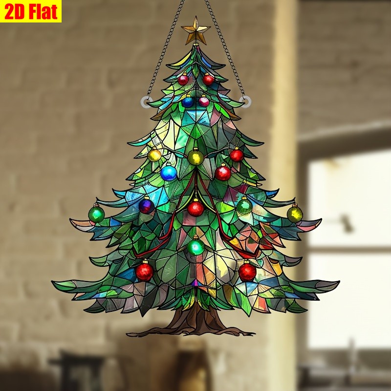 Acrylic Christmas Tree Suncatcher 2D Colorful Hanging Window Decor Festive Gift