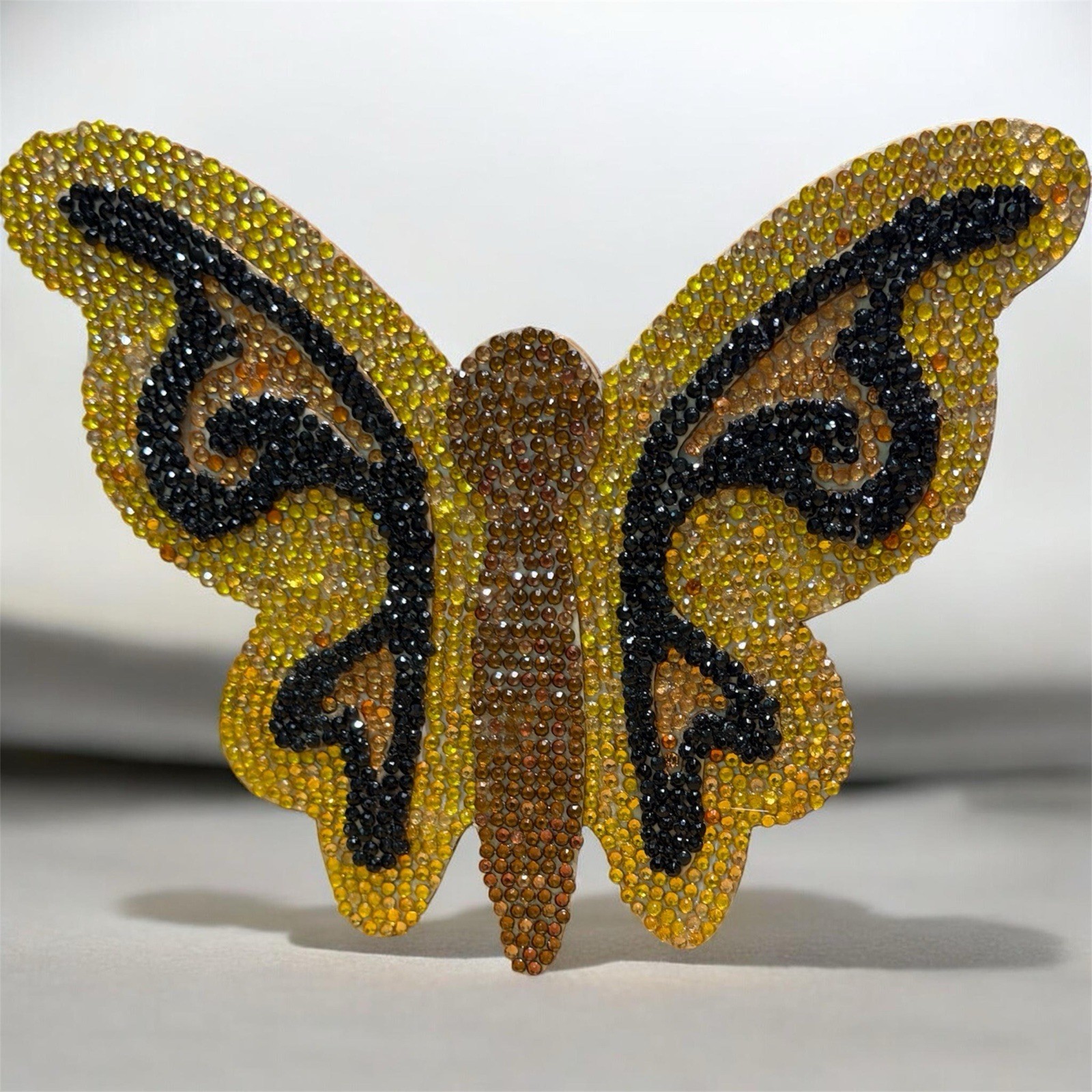 Diamond Art Butterfly Decor Stand – Gold & Black Sparkle Accent Piece Sealed