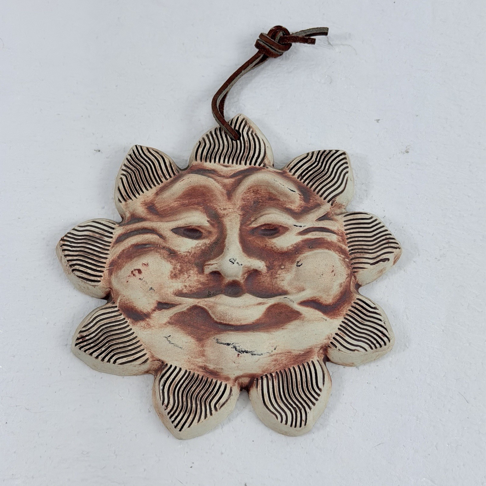 Vintage Terracotta Clay Sun Face Wall Hanging Plaque Celestial Southwestern