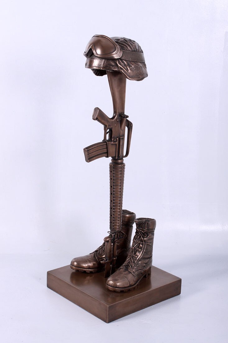 Fallen Soldier Battle Cross Cremation Memorial Tribute Statue Bronze Finish Prop