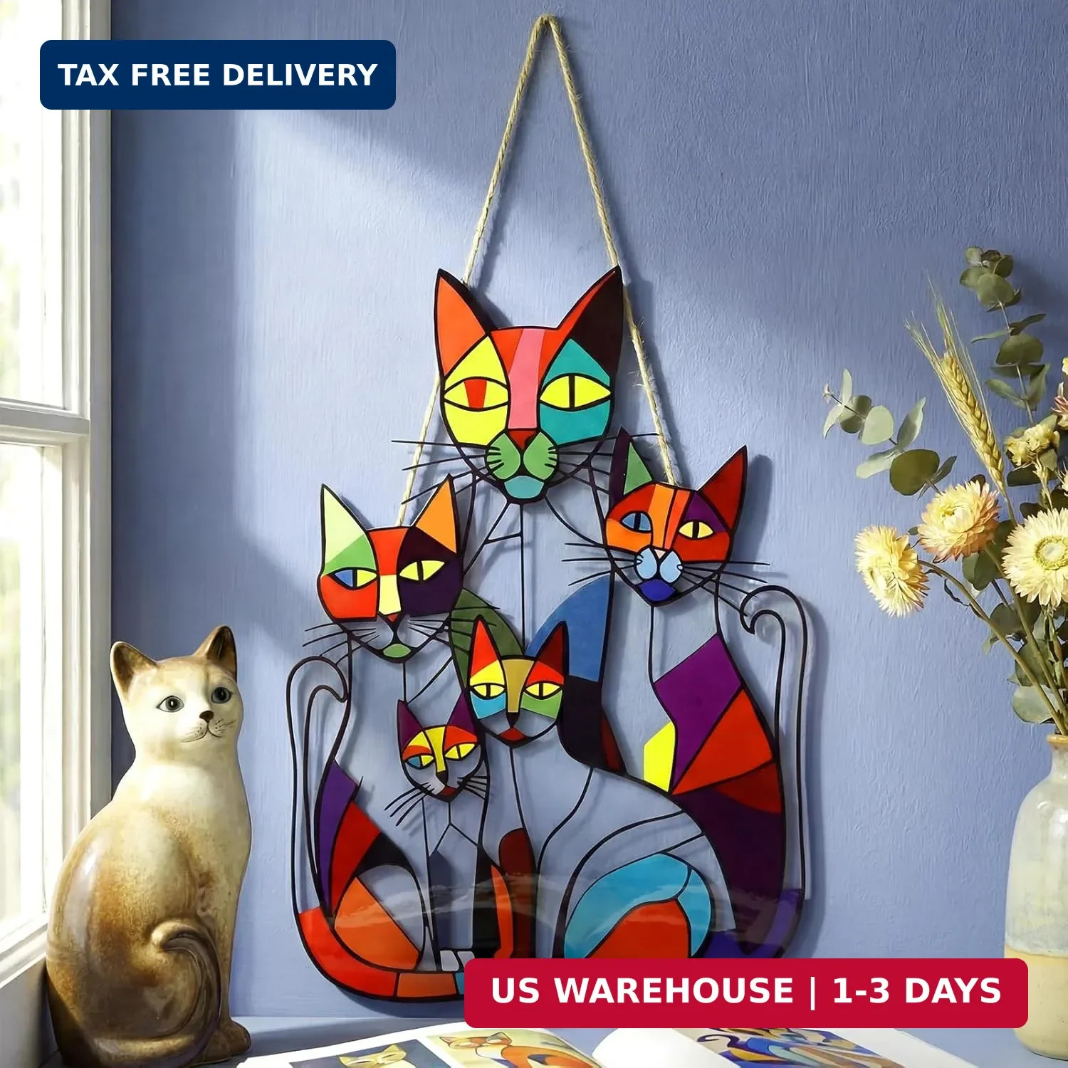 Cat Wall Art Decor Metal Cat Wall Sculptures Decor for Cats Lover 8.27 x 11.81 I