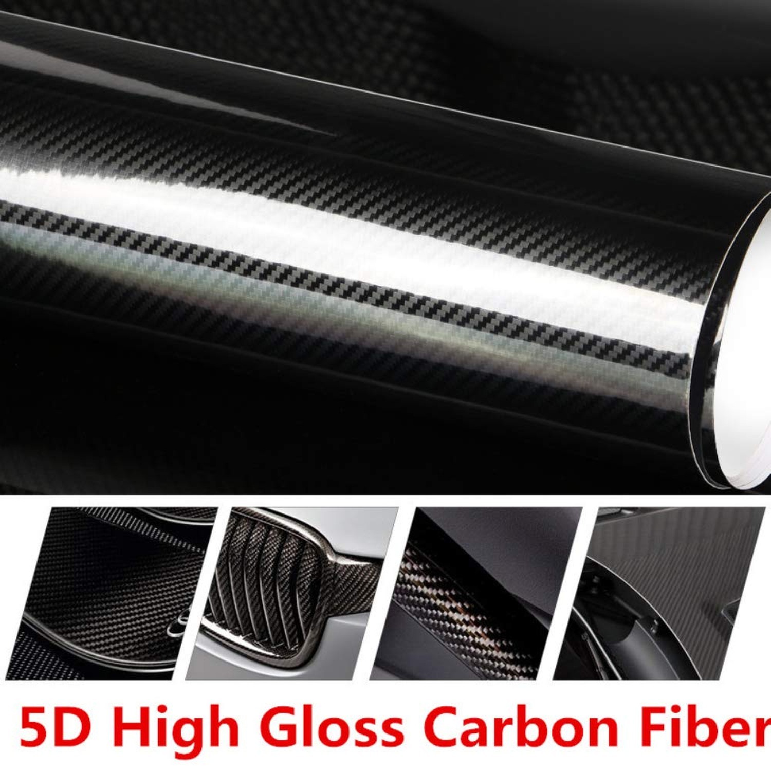 DIYAH 5D High Gloss Black Carbon Fiber Vinyl 120″ x 60″ / 10 FT x 5 FT Bubble…