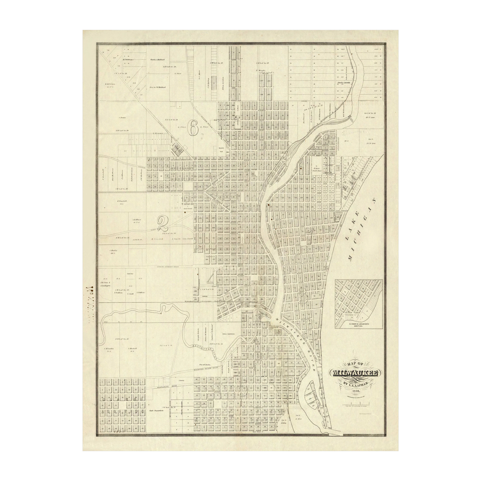 Old Map of Milwaukee, WI 1856 – Vintage Milwaukee Wisconsin