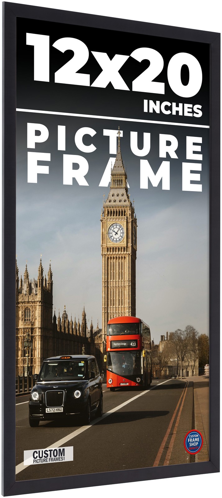 12×20 Frame Black Real Wood Picture Frame Width 0.75 inches | Interior Frame Dep