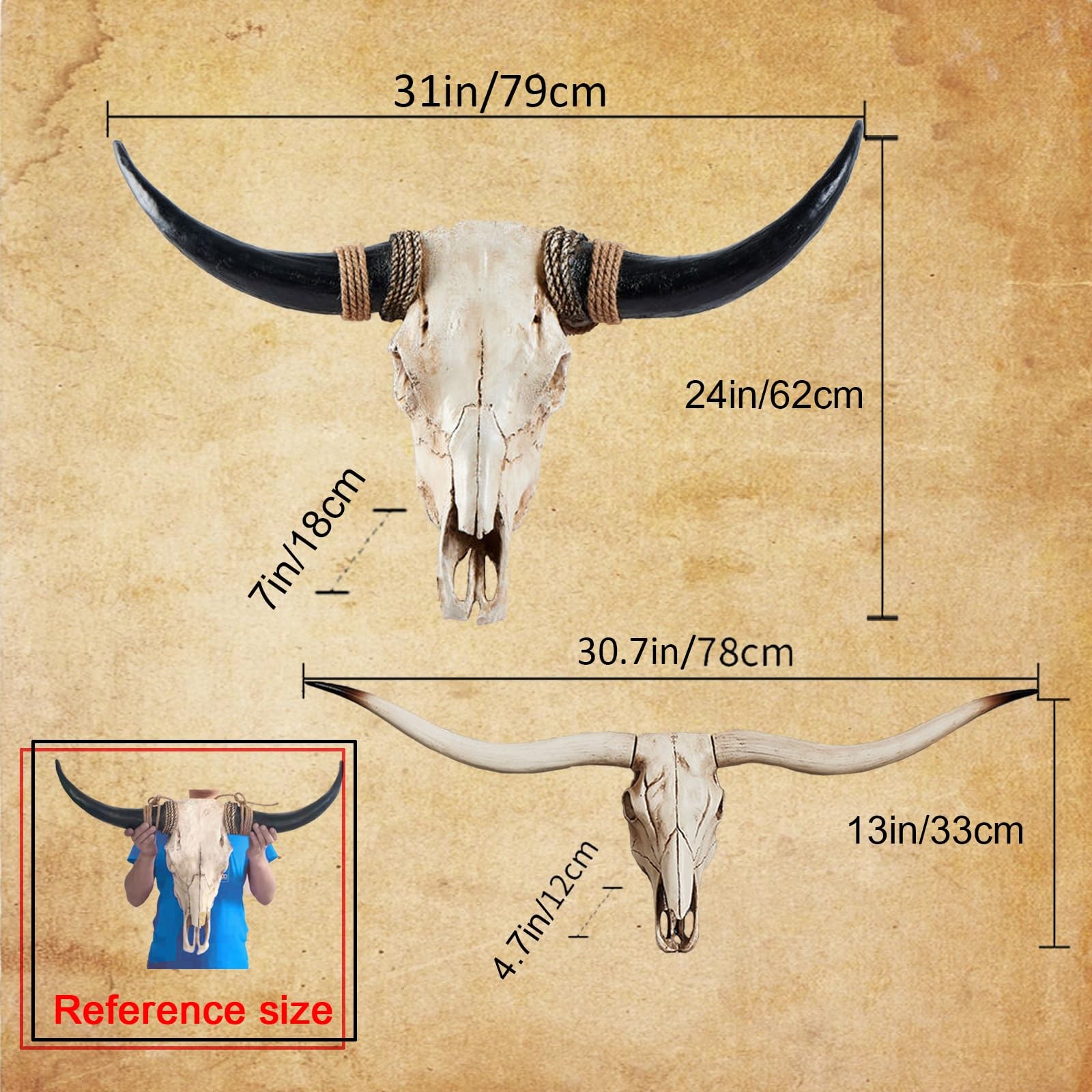 Longhorn Skull, Cow Skull Wall Decor, Faux Taxidermy Head Wall Decor, Handmad