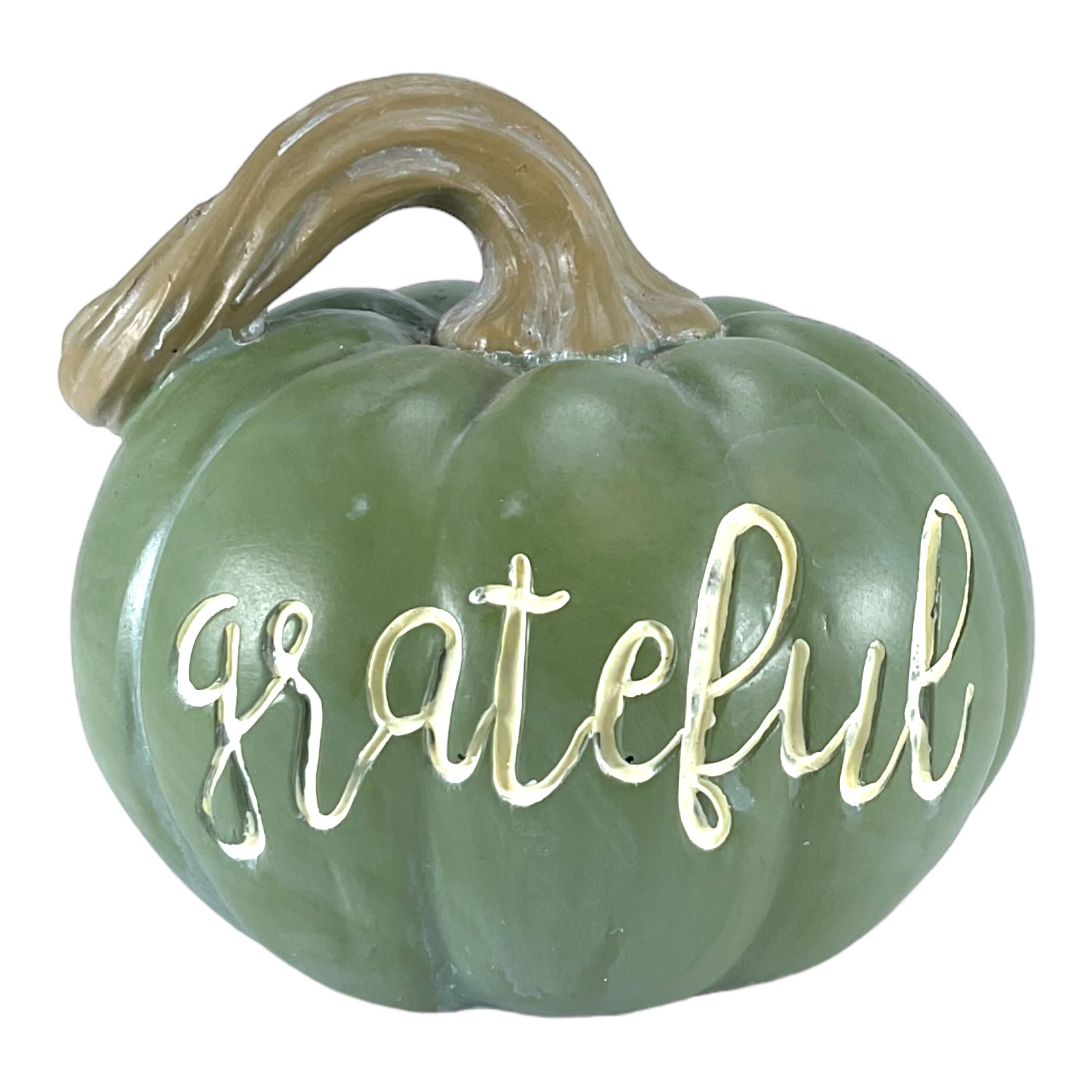 Green Grateful Harvest Pumpkin Figurine 4.75 Inches Tall