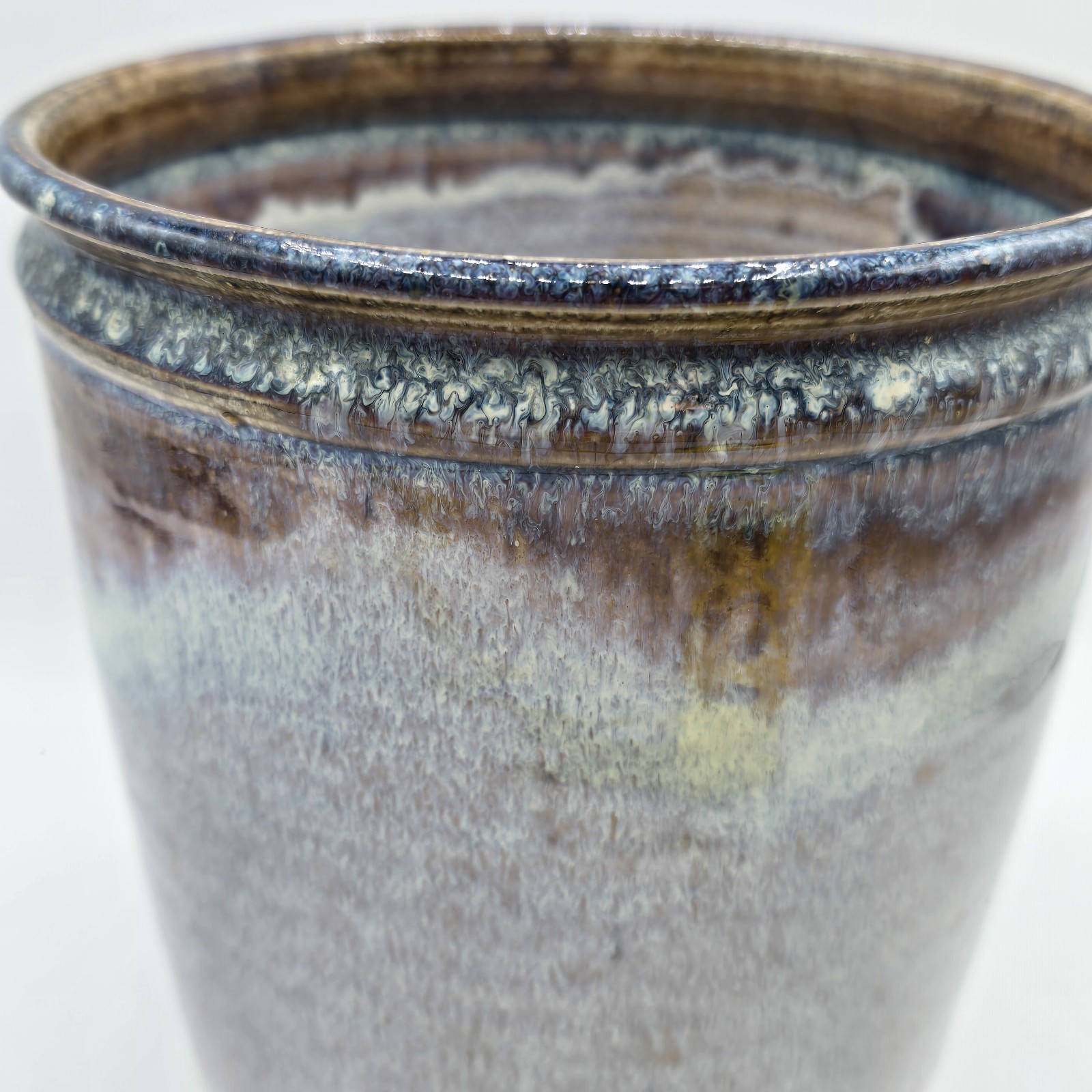 VINTAGE HAND THROWN STUDIO ART POTTERY GLAZED UTENSIL HOLDER JAR VASE