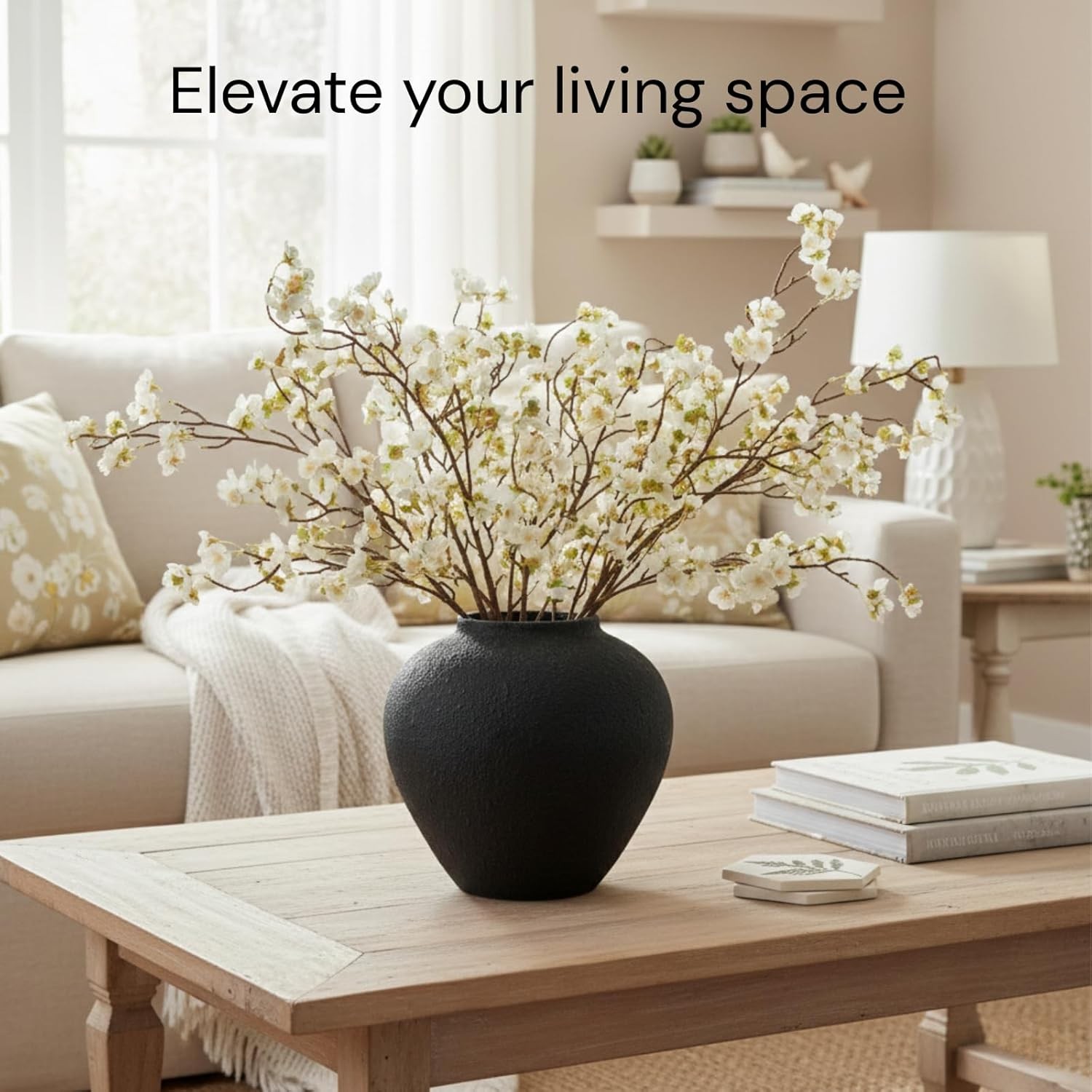 White Cherry Blossom Branches – 6 Pcs 33.5″ Long Stem Artificial Flowers for