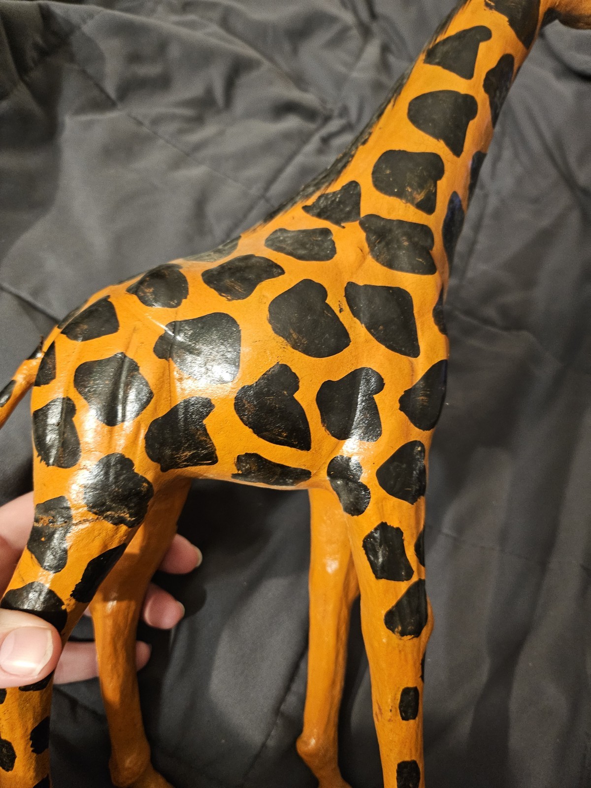 Handmade @17.5 ” Tall Standing Leather Giraffe Art Figurine Hand Painted