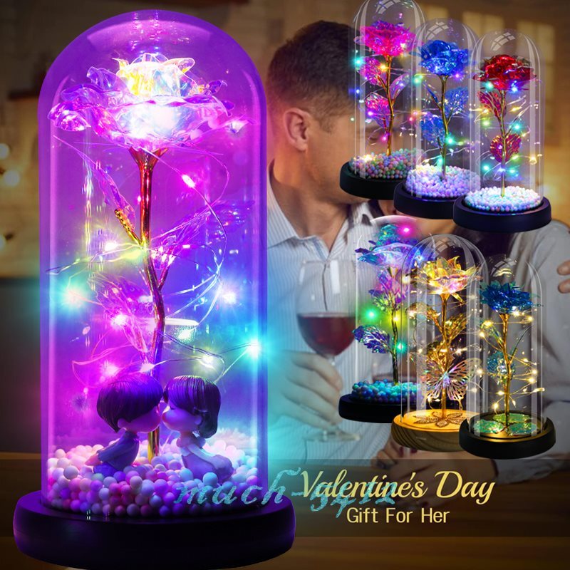 Forever Eternal Galaxy Rose Flower In Glass Dome LED Light Mother’s Day Gifts