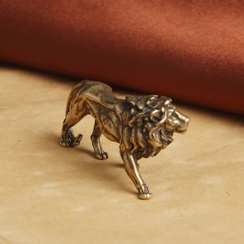 Brass Lion King Animal Statue Small Sculpture Tabletop Figurine Home Decor Gifts