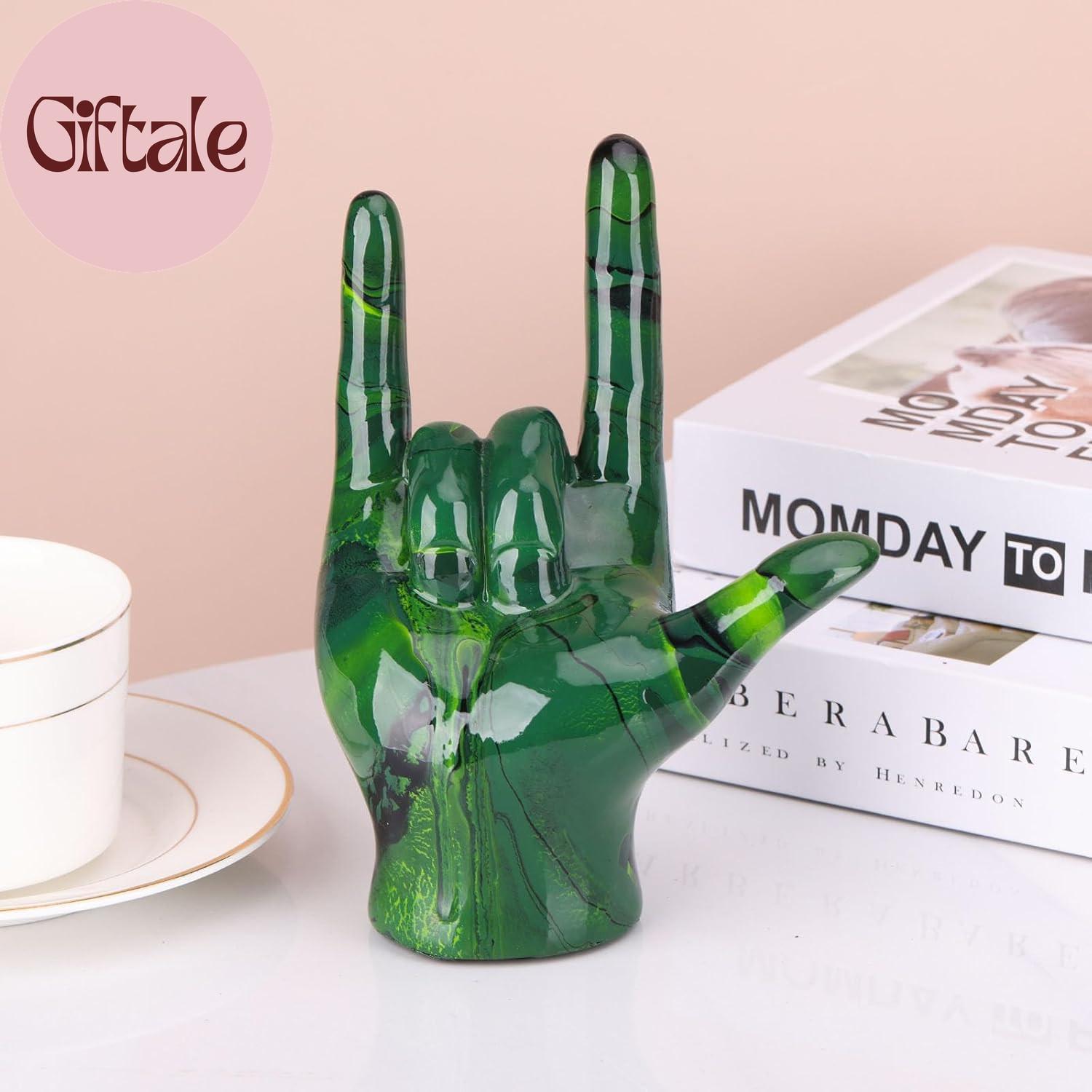 Emerald Green Hand Gesture Decor Statue,Modern Art Home Decor Accent I Love You