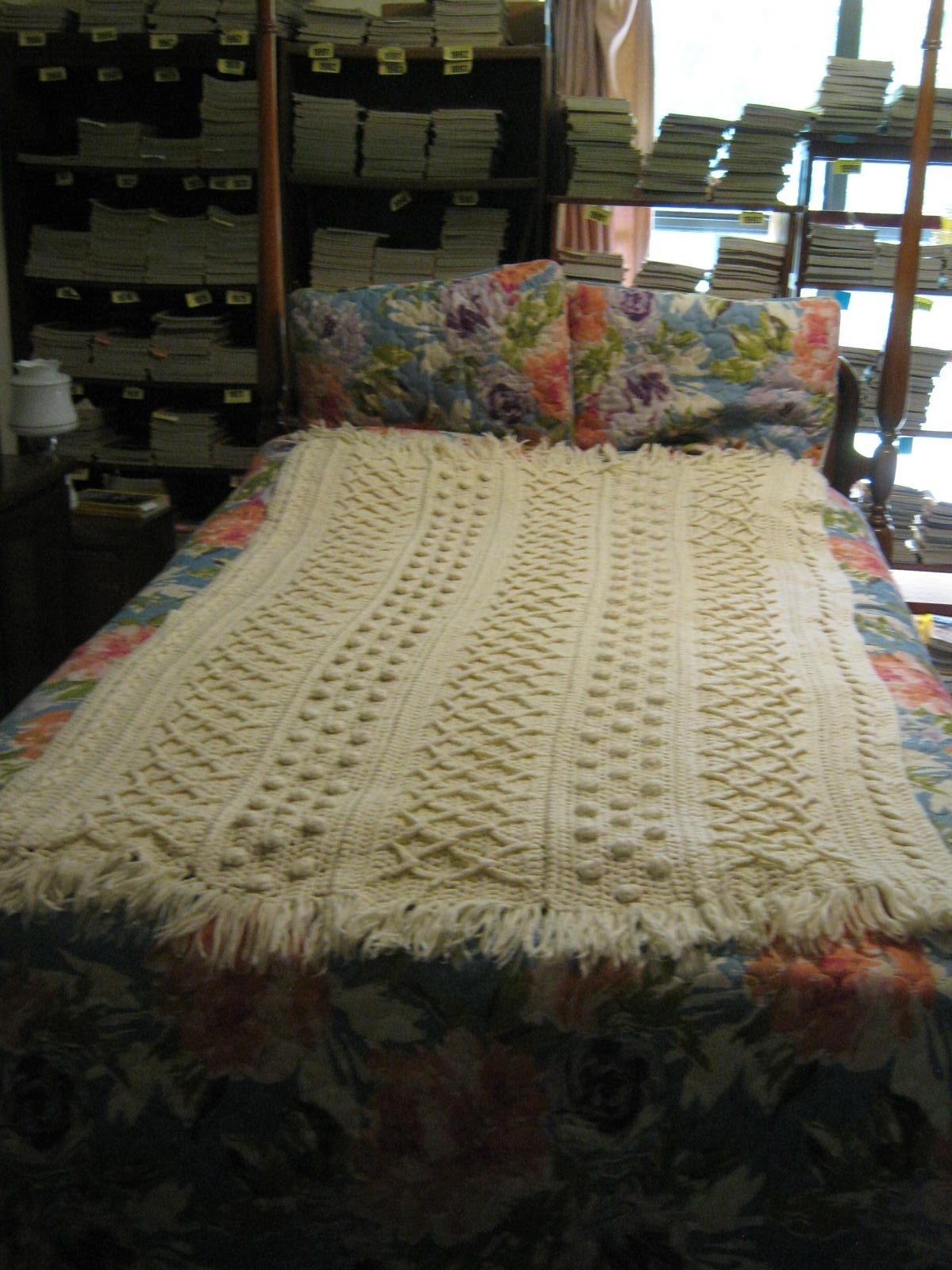 NEW HANDMADE CROCHETED AFGHAN Blanket, Soft White (Aran) 44″ X 62″