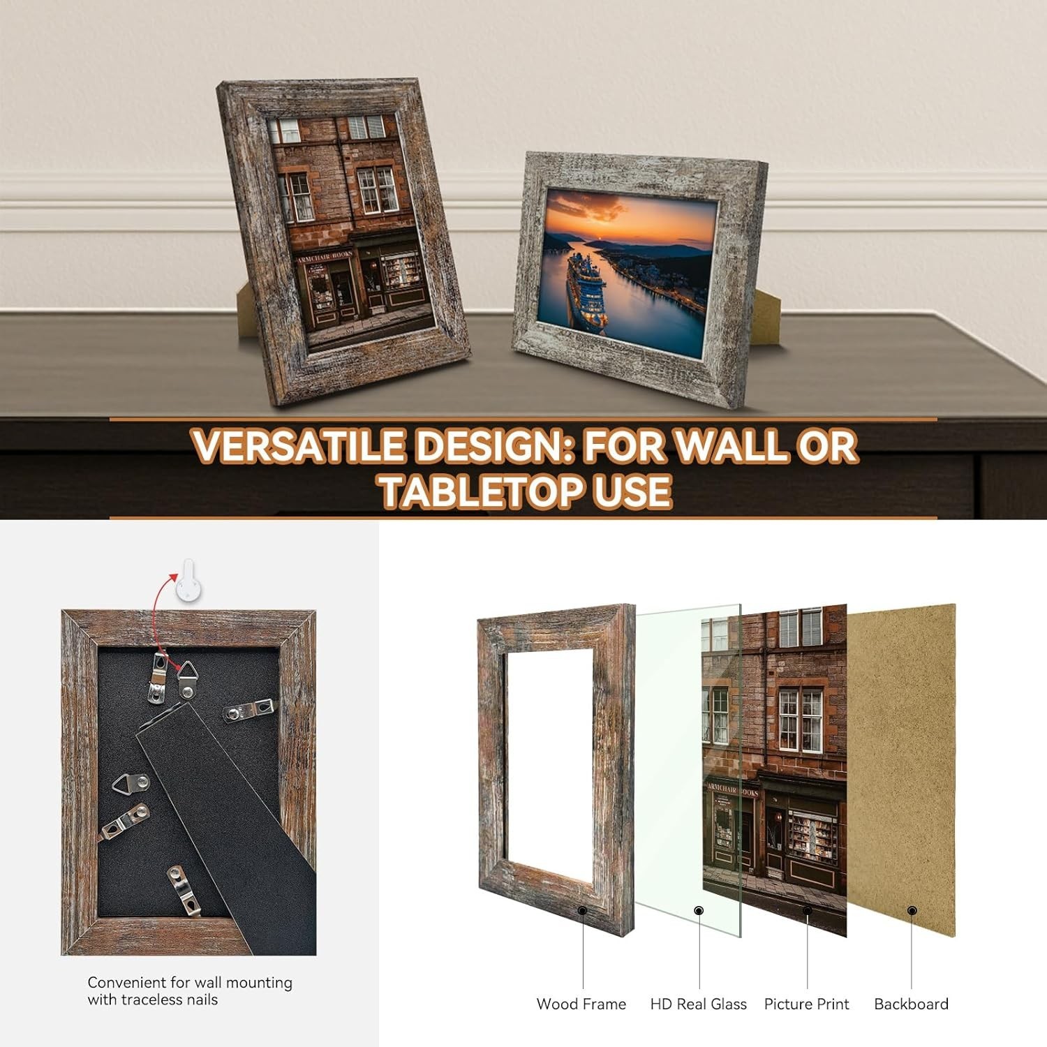 4×6 Picture Frames Set of 8, Vintage Rustic Farmhouse Industrial Style Photo …