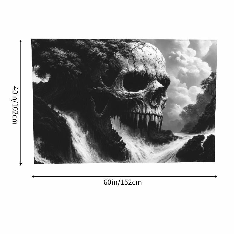 Gothic Skull Tapestry 60x40in Black White Forest Wall Decor