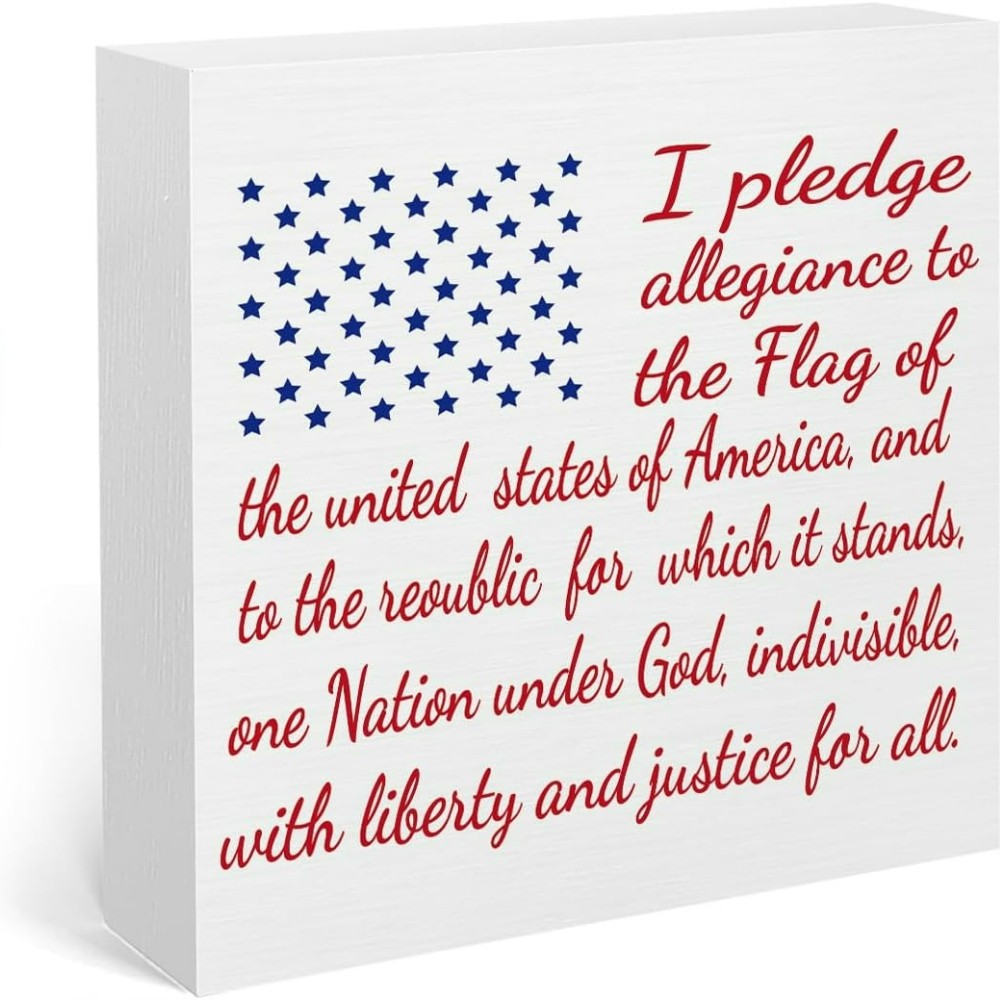 I Pledge Allegiance Wooden Box Sign 4th Of July Patriotic USA Flag Table Decor