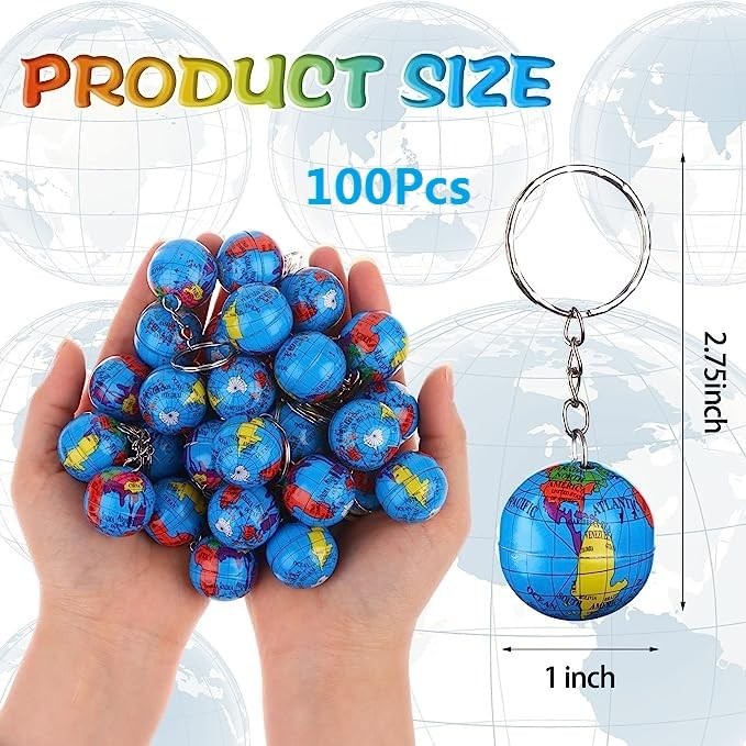 1″ Globe Keychains Earth Globe Key Chains Mini Backpack Hook for Travelers