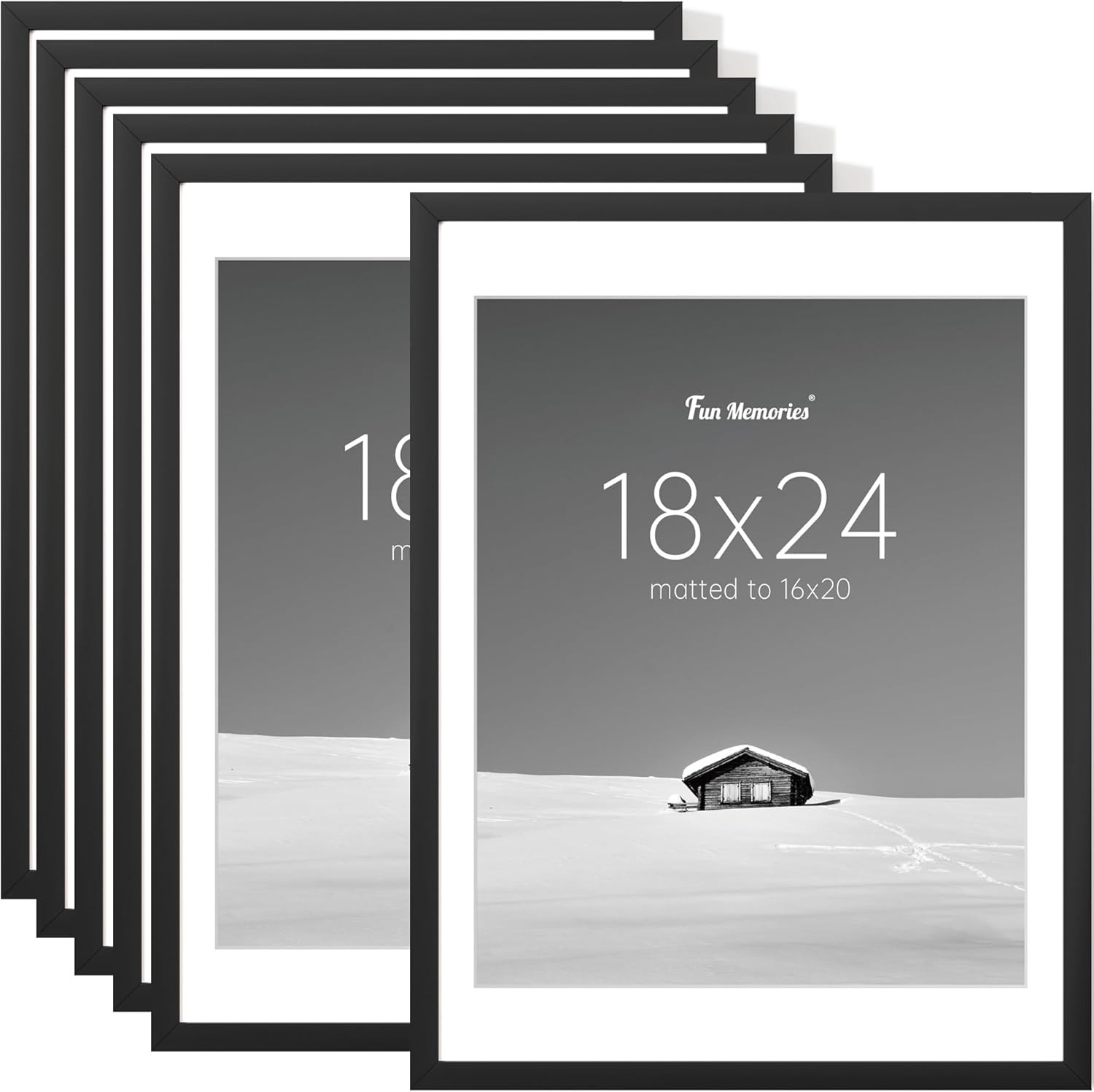 18X24 Picture Frame Set of 6, Display Pictures 16X20 with Mat or 18X24 without M
