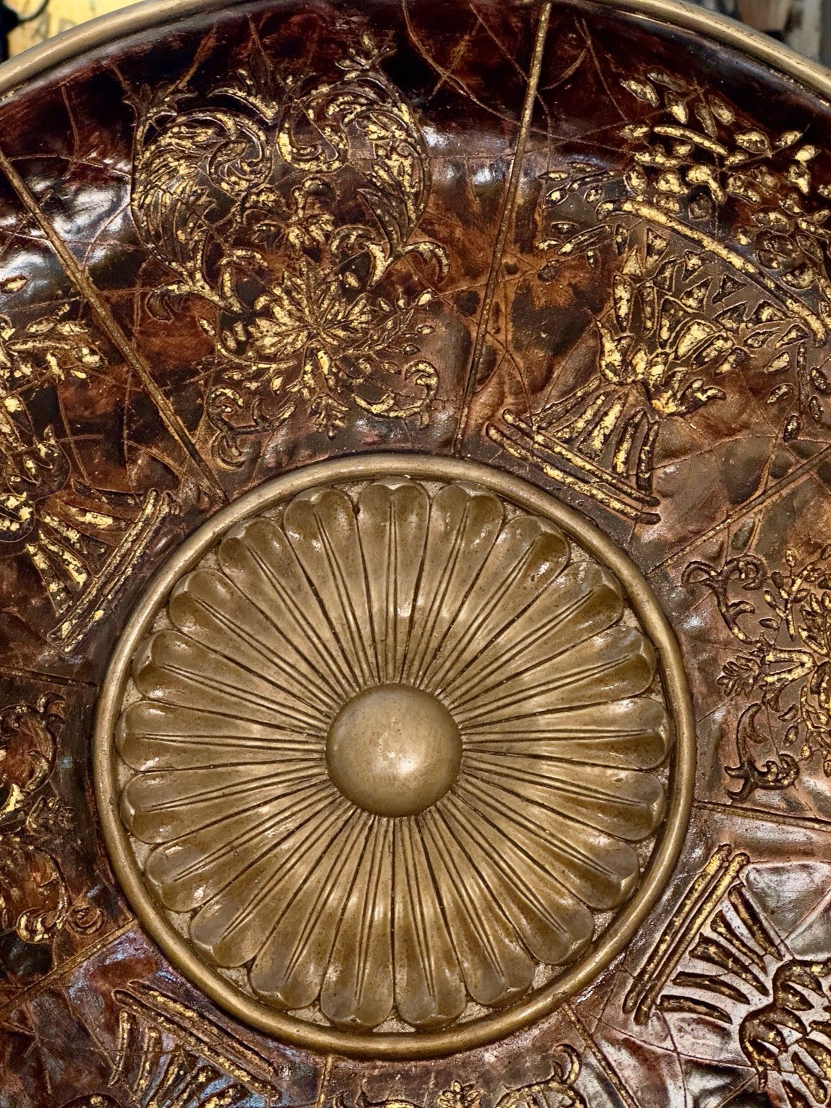 Large Brown/Gold Old World Charm Medallion Embossed Decorative Charger Plate 21″