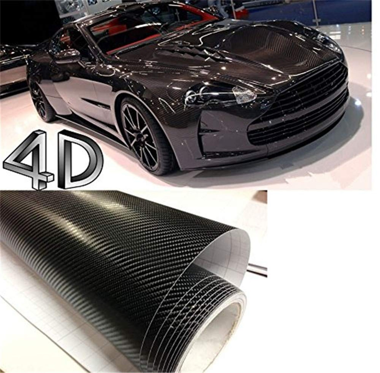 4D Black Carbon Fiber Vinyl Wrap Sticker Air Release Free Anti-Wrinkle with T…