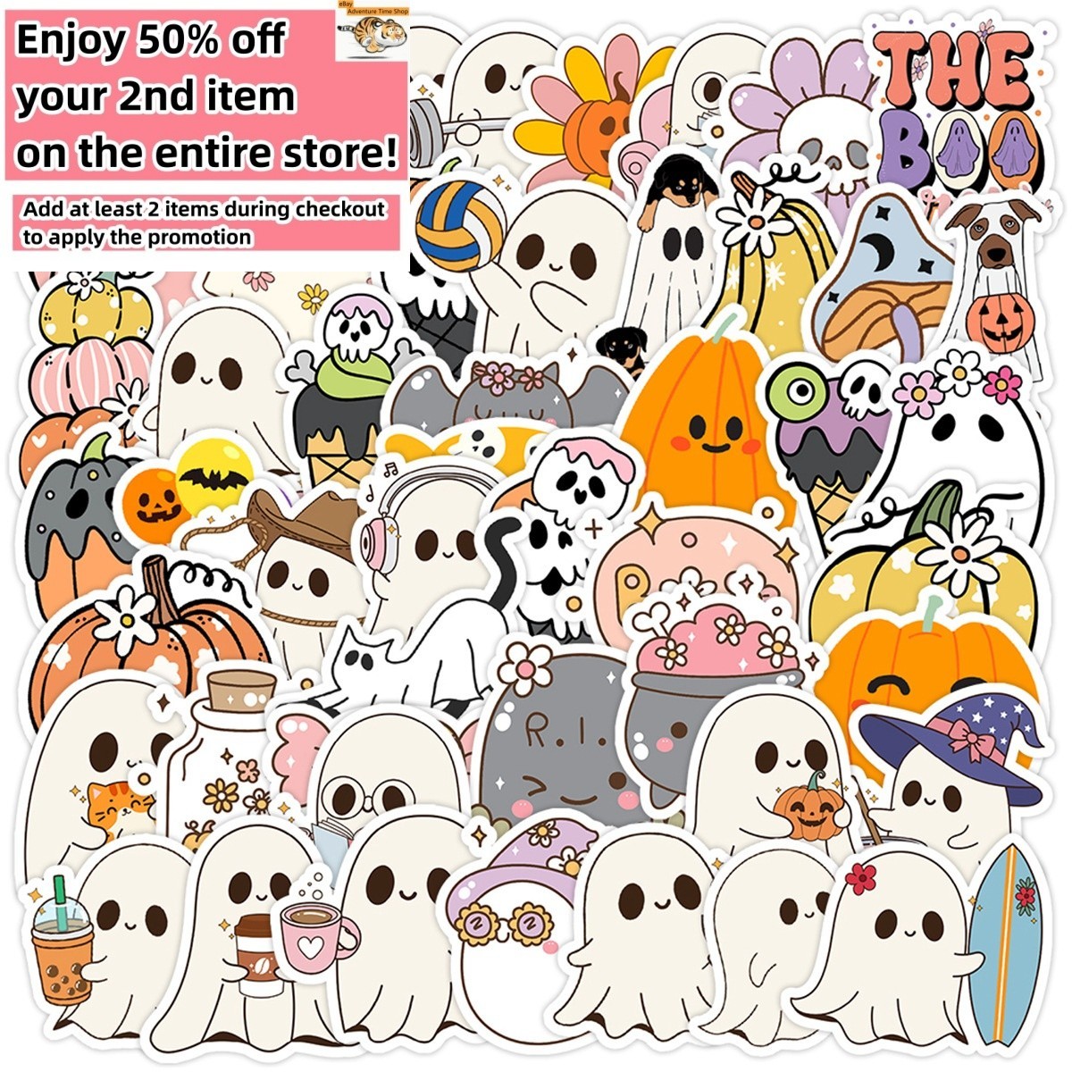 50pcs Waterproof Vinyl Stickers Halloween Little Ghost Pumpkin Phone Car Window