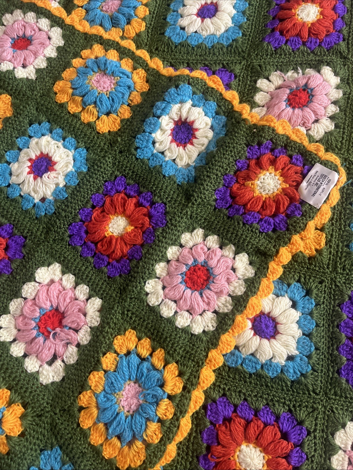 Vintage Crochet Granny Square Afghan Blanket 68×52” Green Yellow Philippines