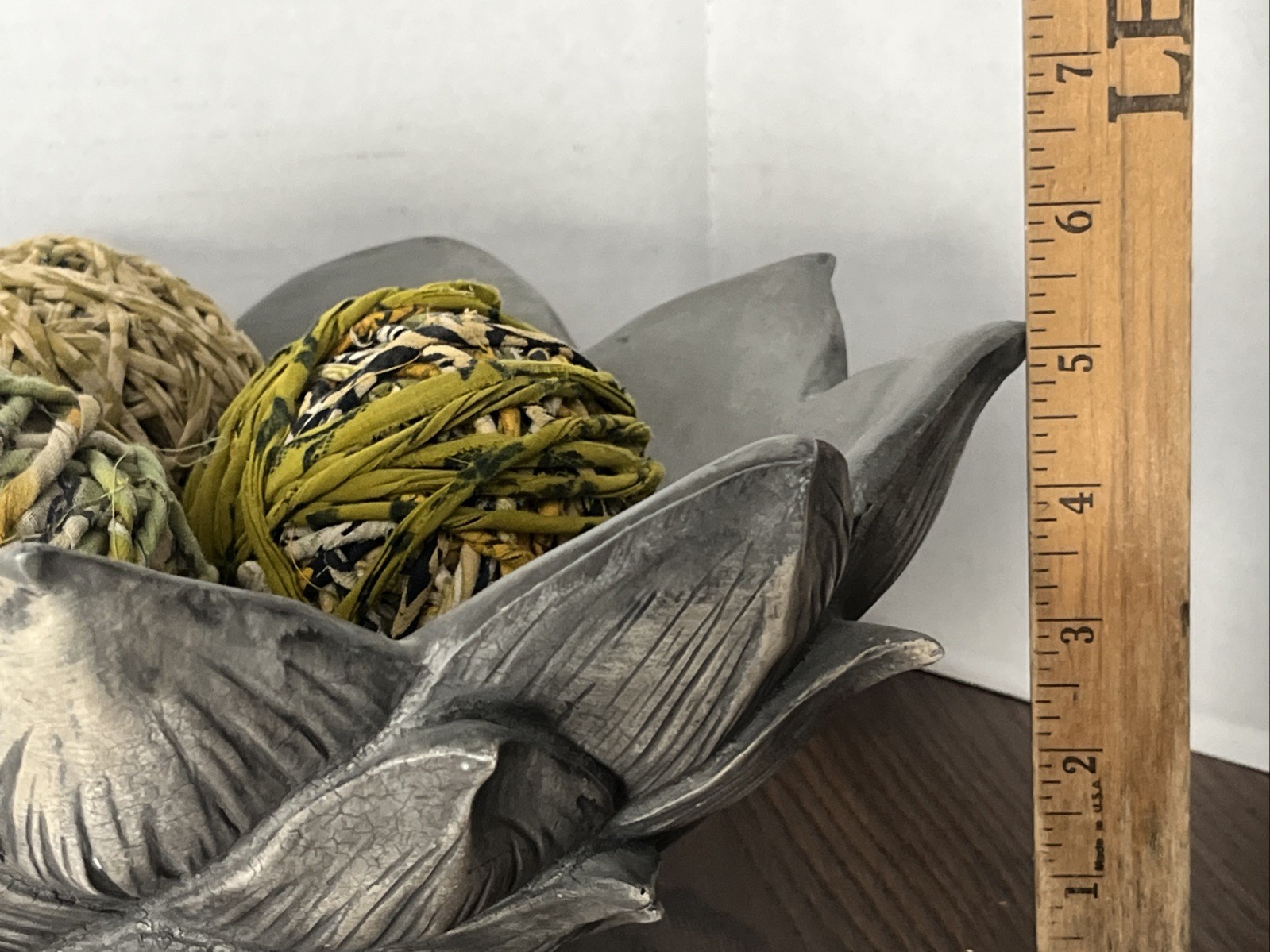 Plastic Resin Decorative Bowl Grey With 3 Decorative Yarn Balls
