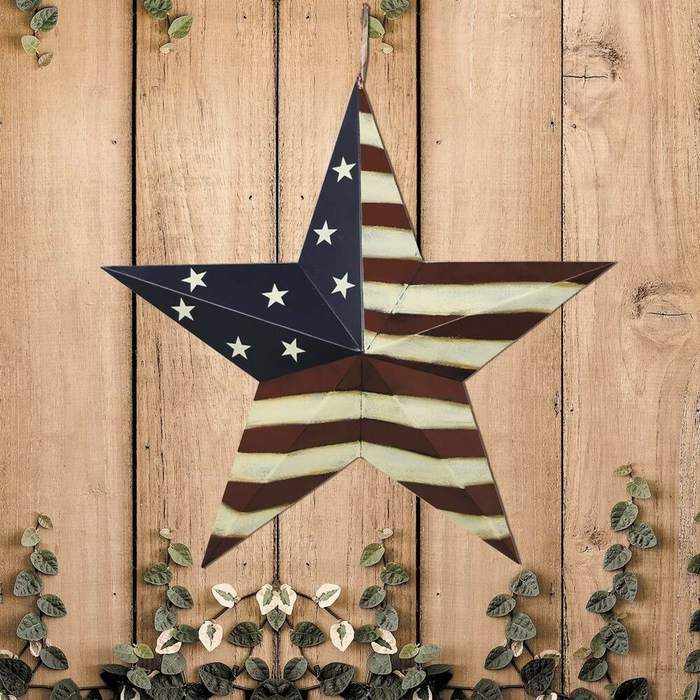 Metal American Flag Barn Star Decor Patriotic Mounted 3D Wall Art July 4th 12″