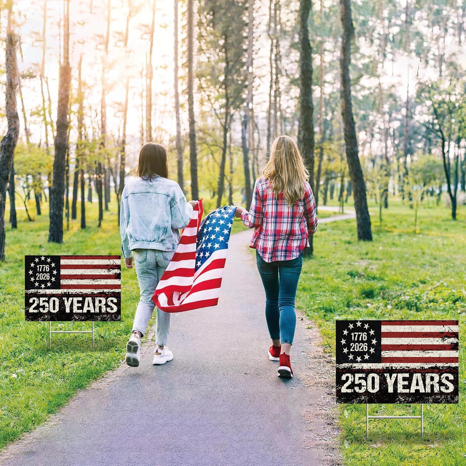 250th Anniversary America Yard Sign 12×17 Inches with H Stakes Patriotic 4th …