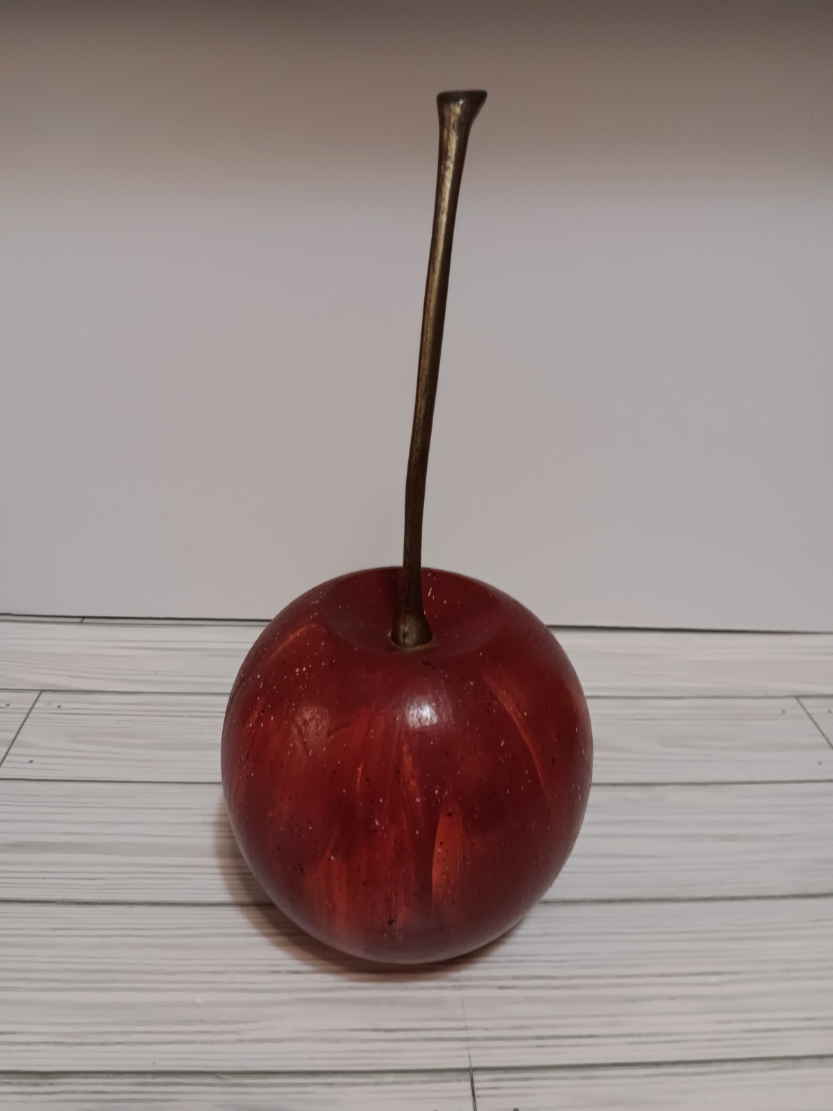 Stemmed Cherry 11.5″ Decorative Table Sculpture Artistic Wood w/ Gold Metal Stem